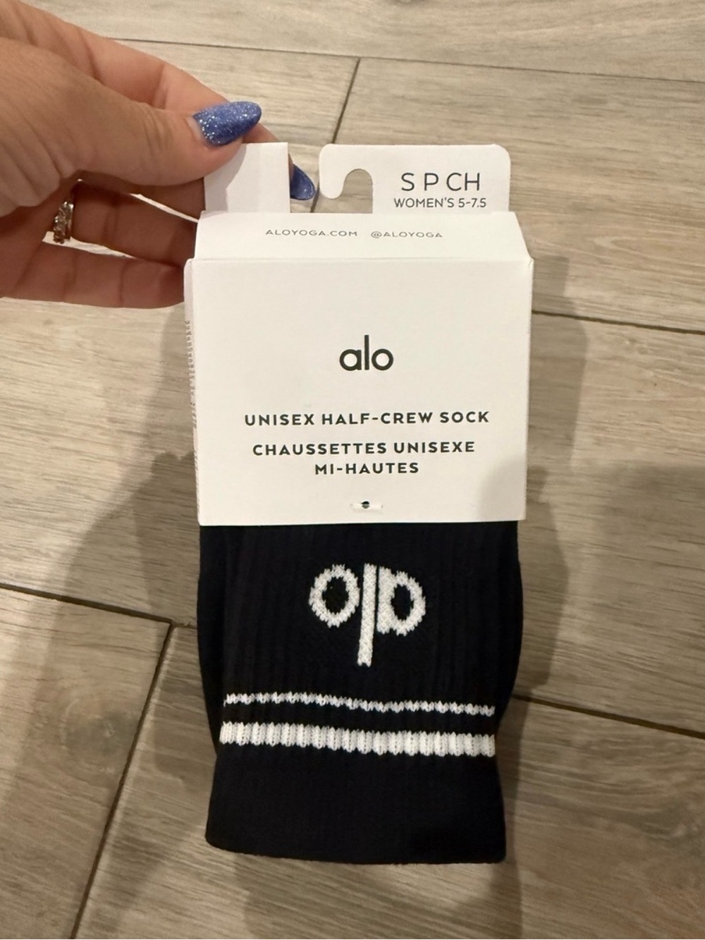 ALO Yoga Black Half-Crew Athletic Socks with White Logo